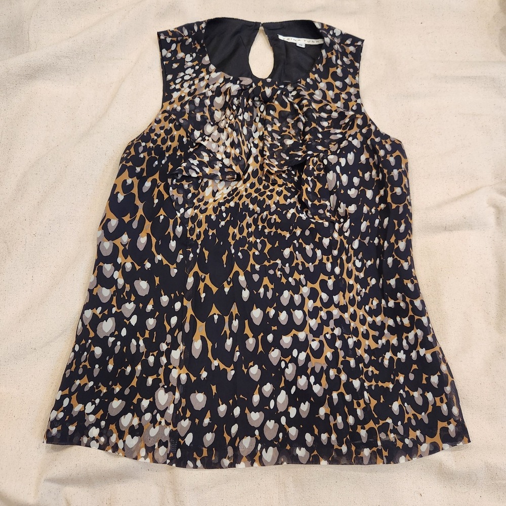Trina Turk Silk Animal Print Ruffle Sleeveless Blouse Top Women's Size Small S